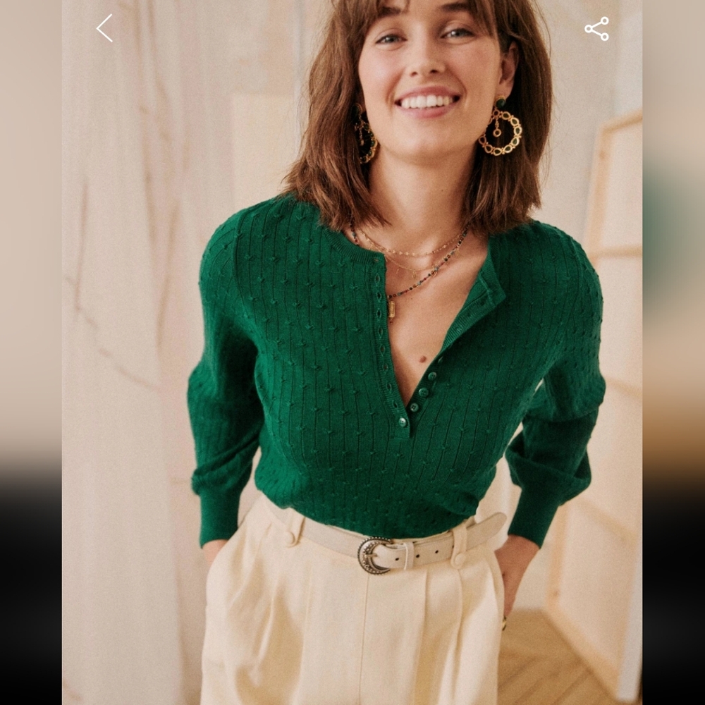 Sezane Zoe Merino Wool Henley Sweater